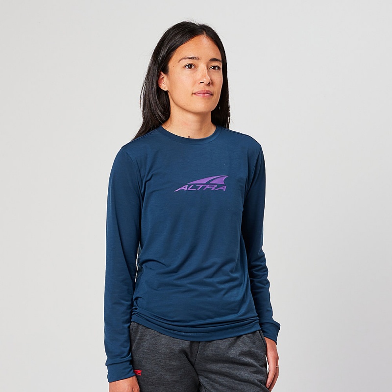 Altra EVERYDAY PERFORMANCE LONG SLEEVE T-Shirt Dame Mørkeblå | AL0219N23