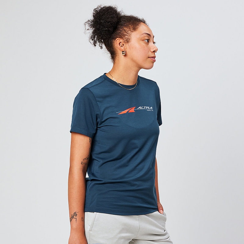 Altra EVERYDAY PERFORMANCE SHORT SLEEVE T-Shirt Dame Mørkeblå | AL2018C72