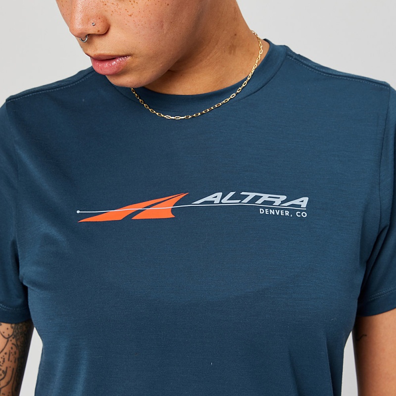 Altra EVERYDAY PERFORMANCE SHORT SLEEVE T-Shirt Dame Mørkeblå | AL2018C72