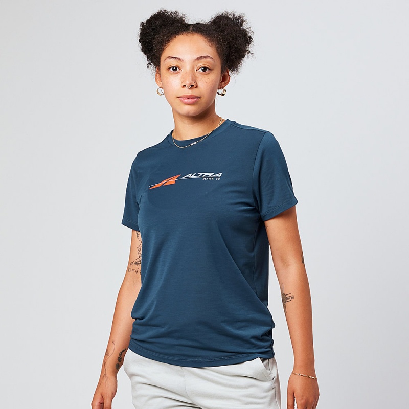 Altra EVERYDAY PERFORMANCE SHORT SLEEVE T-Shirt Dame Mørkeblå | AL2018C72